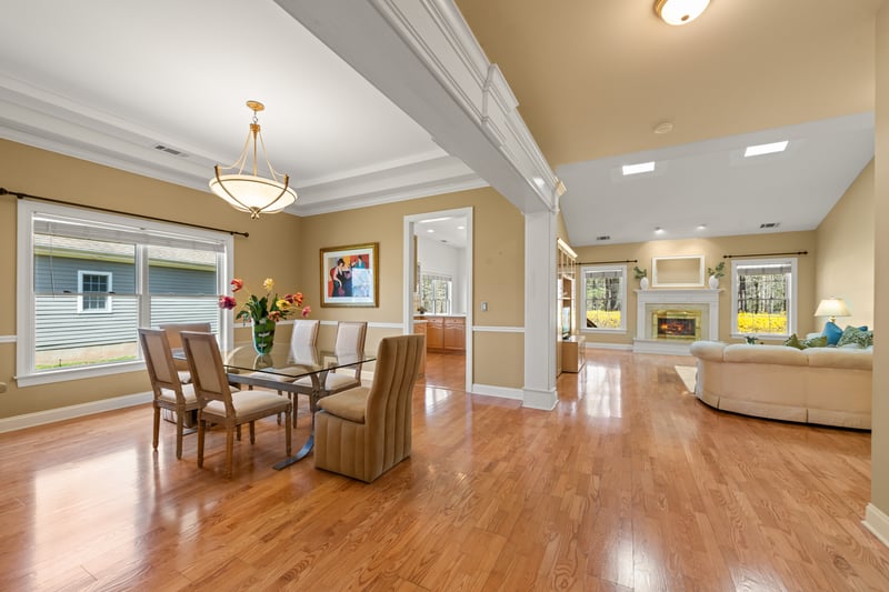 Beautiful formal dining room with tray ceiling